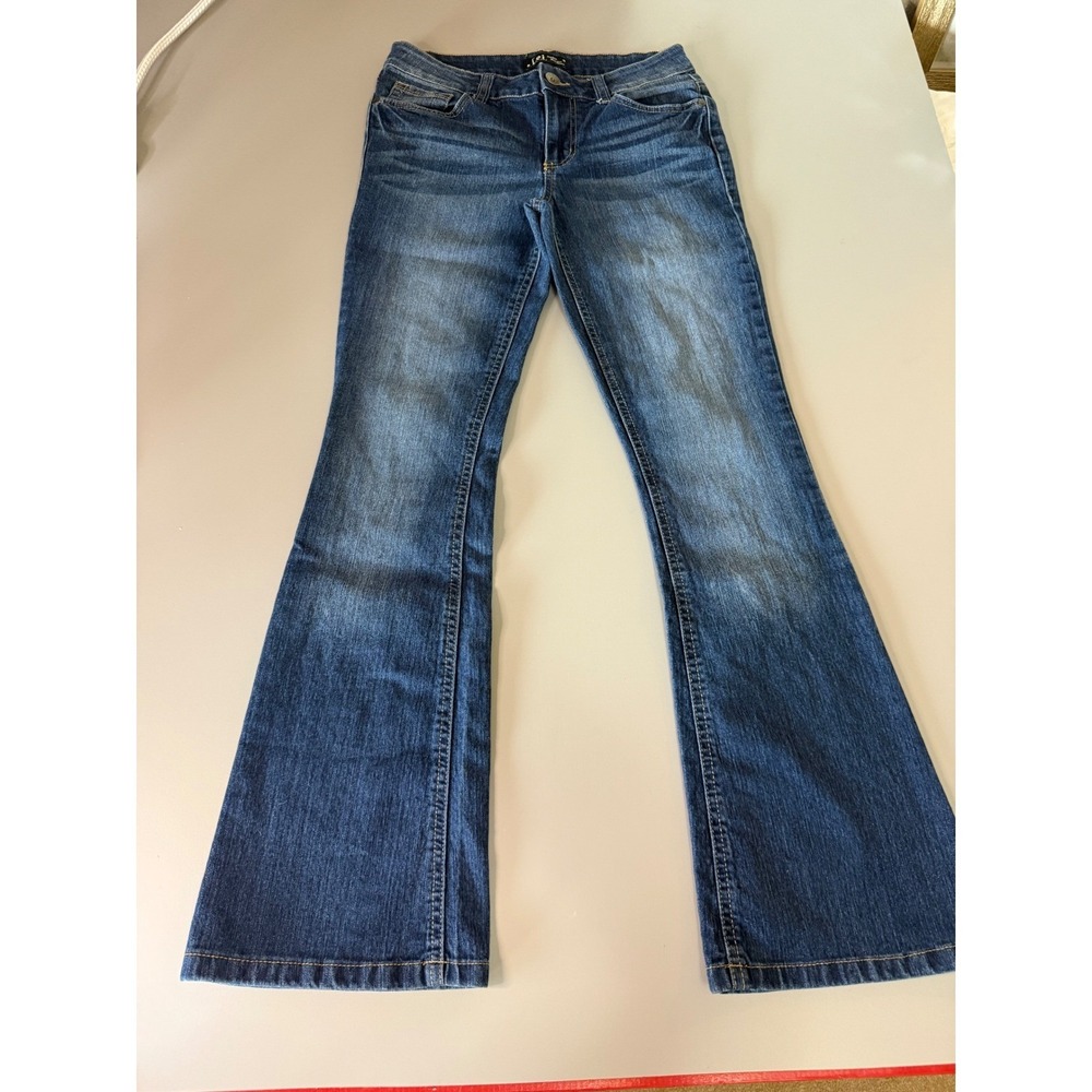 LEI Sophia Hipster Flare Jeans Y2K Medium Wash Denim Low Rise Flare 29